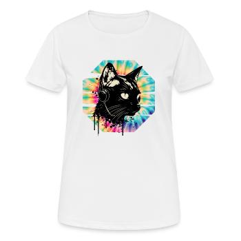 Cat Wearing Headphones | cat wearing earphones - Women's Breathable T-Shirt - white - Front - AI Model Female 172 dark (172cm)