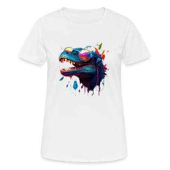 Kroko Drache auf Party und Feiert in bunter Farbe - Frauen T-Shirt atmungsaktiv - Weiß - Vorne - AI Model Female 172 dark (172cm)