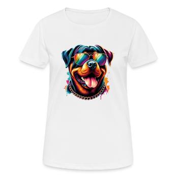 Niedlicher Rottweiler mit Sonnenbrille - Frauen T-Shirt atmungsaktiv - Weiß - Vorne - AI Model Female 172 dark (172cm)
