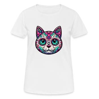 Crâne en sucre de chat coloré - T-shirt respirant Femme - blanc - Devant - AI Model Female 172 dark (172cm)