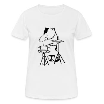 Die Katze mit den Drums - Frauen T-Shirt atmungsaktiv - Weiß - Vorne - AI Model Female 172 dark (172cm)