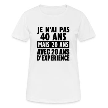 40 ans - T-shirt respirant Femme - blanc - Devant - AI Model Female 172 dark (172cm)
