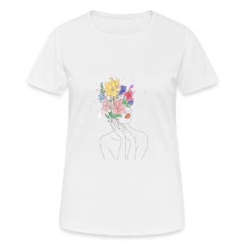 Blumenkind Design Frau Frauengesicht Blumenstrauß - Frauen T-Shirt atmungsaktiv - Weiß - Vorne - AI Model Female 172 dark (172cm)