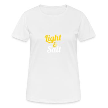 Licht und Salz Christliche Kleidung - Frauen T-Shirt atmungsaktiv - Weiß - Vorne - AI Model Female 172 dark (172cm)