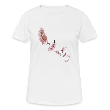 Sieben rosa Flamingofedern - Frauen T-Shirt atmungsaktiv - Weiß - Vorne - AI Model Female 172 dark (172cm)