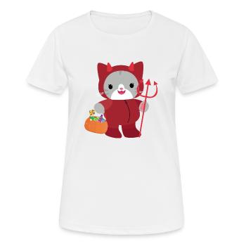 Chat d’Halloween Diable Rouge. Kawai - T-shirt respirant Femme - blanc - Devant - AI Model Female 172 dark (172cm)