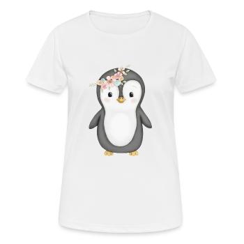 süßer Pinguin mit Blumenkranz - Frauen T-Shirt atmungsaktiv - Weiß - Vorne - AI Model Female 172 dark (172cm)