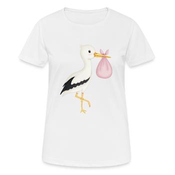 niedlicher Storch rosa - Frauen T-Shirt atmungsaktiv - Weiß - Vorne - AI Model Female 172 dark (172cm)
