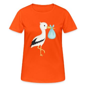 niedlicher Storch türkis - Frauen T-Shirt atmungsaktiv - Neonorange - Vorne - AI Model Female 172 dark (172cm)