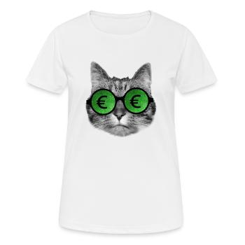 Katze mit Euro-Zeichenbrille - Frauen T-Shirt atmungsaktiv - Weiß - Vorne - AI Model Female 172 dark (172cm)