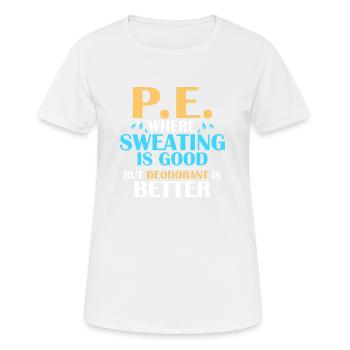 P.E. où la transpiration est bonne mais le déodorant est Bette - T-shirt respirant Femme - blanc - Devant - AI Model Female 172 dark (172cm)