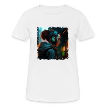 Un activiste de science-fiction dans une sombre cyberguerre - T-shirt respirant Femme - blanc - Devant - AI Model Female 172 dark (172cm)