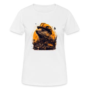 Biber arbeitet auf dem Bau mit gelbem Schutzhelm - Frauen T-Shirt atmungsaktiv - Weiß - Vorne - AI Model Female 172 dark (172cm)