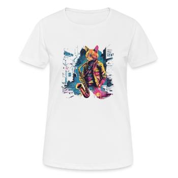 Cat Saxophone Musicien Jazz Saxophoniste Swing Meow - T-shirt respirant Femme - blanc - Devant - AI Model Female 172 dark (172cm)