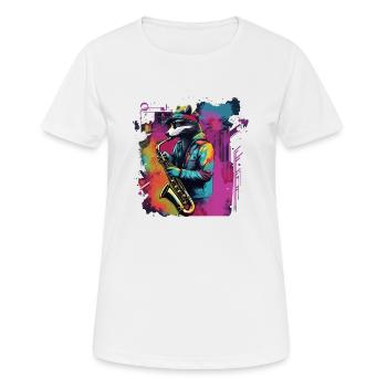 Waschbär Saxophon Jazz Musiker Saxophonist Swing - Frauen T-Shirt atmungsaktiv - Weiß - Vorne - AI Model Female 172 dark (172cm)