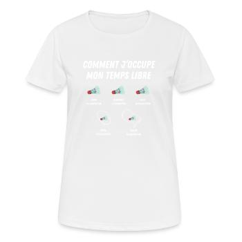 comment j'occupe mon temps libre - T-shirt respirant Femme - blanc - Devant - AI Model Female 172 dark (172cm)