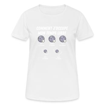 comment j'occupe mon temps libre - T-shirt respirant Femme - blanc - Devant - AI Model Female 172 dark (172cm)