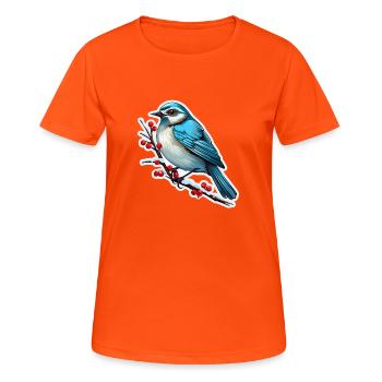 Vogel im Winter - Frauen T-Shirt atmungsaktiv - Neonorange - Vorne - AI Model Female 172 dark (172cm)