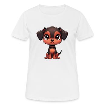 Digital illustration of cute Miniature Pinscher - Women's Breathable T-Shirt - white - Front - AI Model Female 172 dark (172cm)