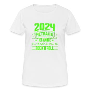 "2024 Retraite Rock'n'Roll - Première Année" - T-shirt respirant Femme - blanc - Devant - AI Model Female 172 dark (172cm)