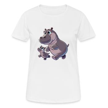 Mère hippopotame avec enfant gambadant - T-shirt respirant Femme - blanc - Devant - AI Model Female 172 dark (172cm)