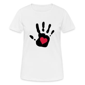 Handabdruck rotes Herz - Frauen T-Shirt atmungsaktiv - Weiß - Vorne - AI Model Female 172 dark (172cm)