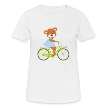 Cute cartoon bear girl rides a bicycle - Women's Breathable T-Shirt - white - Front - AI Model Female 172 dark (172cm)
