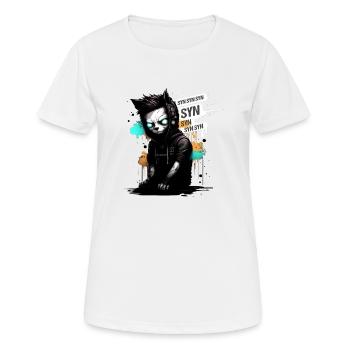 Blackhat Hacker Cat Syn Flood - Frauen T-Shirt atmungsaktiv - Weiß - Vorne - AI Model Female 172 dark (172cm)