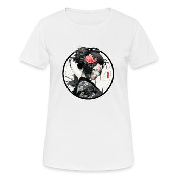 Geisha Cyber Beta - Frauen T-Shirt atmungsaktiv - Weiß - Vorne - AI Model Female 172 dark (172cm)