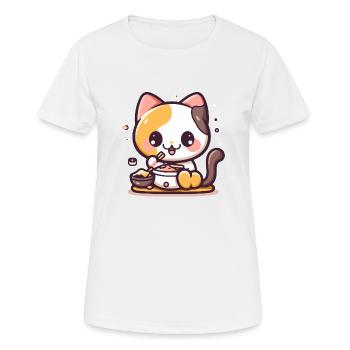 Le chat gourmand - T-shirt respirant Femme - blanc - Devant - AI Model Female 172 dark (172cm)