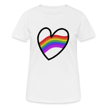 LGBTQ+ Heart Regenbogenfahne - Frauen T-Shirt atmungsaktiv - Weiß - Vorne - AI Model Female 172 dark (172cm)