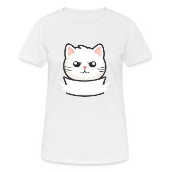 Katze mit Namensschild - Frauen T-Shirt atmungsaktiv - Weiß - Vorne - AI Model Female 172 dark (172cm)