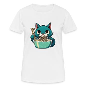 Katze isst Instant Noldes - Frauen T-Shirt atmungsaktiv - Weiß - Vorne - AI Model Female 172 dark (172cm)