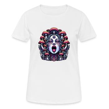 Trippy Frauengesicht mit Magic Mushrooms - Frauen T-Shirt atmungsaktiv - Weiß - Vorne - AI Model Female 172 dark (172cm)
