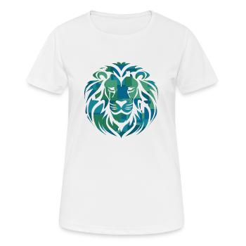 Tête de lion, bleu, vert, turquoise - T-shirt respirant Femme - blanc - Devant - AI Model Female 172 dark (172cm)