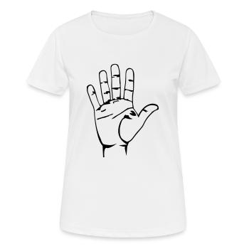 Hand - Frauen T-Shirt atmungsaktiv - Weiß - Vorne - AI Model Female 172 dark (172cm)