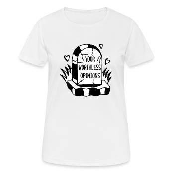 Conception graphique pierre tombale votre avis sans valeur - T-shirt respirant Femme - blanc - Devant - AI Model Female 172 dark (172cm)
