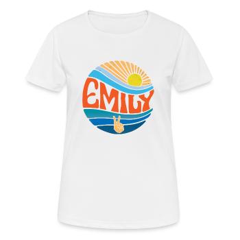 Emily Hemd Vintage Sunset Emily Groovy Tie Dye - Frauen T-Shirt atmungsaktiv - Weiß - Vorne - AI Model Female 172 dark (172cm)