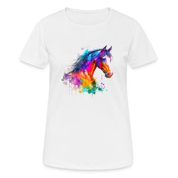 Idée Passion Chevaux Cavalier Aquarelle Splash Art - T-shirt respirant Femme - blanc - Devant - AI Model Female 172 dark (172cm)