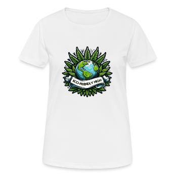 « Effet écologique » : T-shirt Earth & Cannabis Unity - T-shirt respirant Femme - blanc - Devant - AI Model Female 172 dark (172cm)