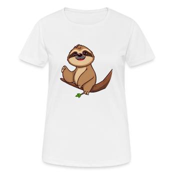 Cheerful Cartoon sloth on Branch with Green Leaves - Women's Breathable T-Shirt - white - Front - AI Model Female 172 dark (172cm)