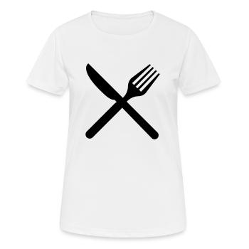 Messer & Gabel - Frauen T-Shirt atmungsaktiv - Weiß - Vorne - AI Model Female 172 dark (172cm)