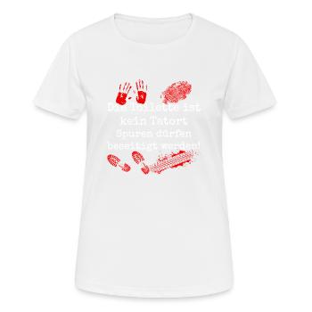 Die Toilette ist kein Tatort - Frauen T-Shirt atmungsaktiv - Weiß - Vorne - AI Model Female 172 dark (172cm)
