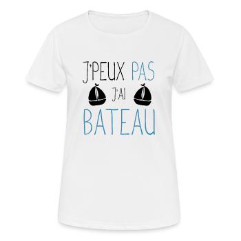 Je peux pas j'ai bateau cadeau humour marin homme - T-shirt respirant Femme - blanc - Devant - AI Model Female 172 dark (172cm)