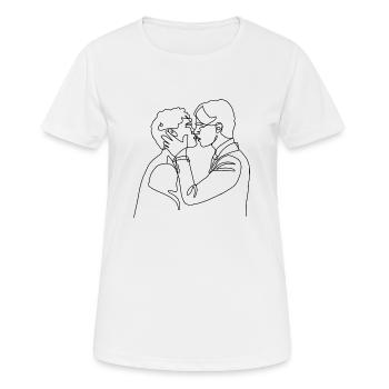 Wilhelm und Simon - One Line Art, Schwule Kunst, männlich - Frauen T-Shirt atmungsaktiv - Weiß - Vorne - AI Model Female 172 dark (172cm)