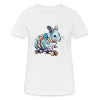 Ein Chinchilla auf einem Longboard am Skaten - Frauen T-Shirt atmungsaktiv - Weiß - Vorne - AI Model Female 172 dark (172cm)