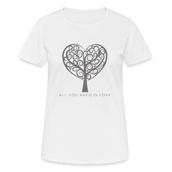 Tout ce dont vous avez besoin, c’est d’amour Heart Tree - T-shirt respirant Femme - blanc - Devant - AI Model Female 172 dark (172cm)