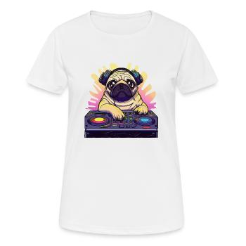 Mops Hund DJ Geschenkidee - DJ Hund - Frauen T-Shirt atmungsaktiv - Weiß - Vorne - AI Model Female 172 dark (172cm)