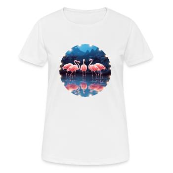 Flamingo Flock Tropical, Liebe Flamingos - Frauen T-Shirt atmungsaktiv - Weiß - Vorne - AI Model Female 172 dark (172cm)