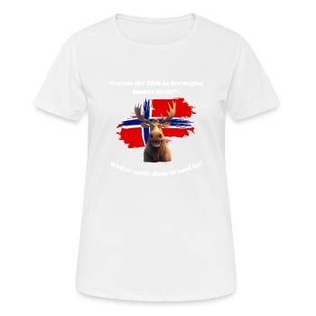Warum der Elch in Norwegen immer lacht - Frauen T-Shirt atmungsaktiv - Weiß - Vorne - AI Model Female 172 dark (172cm)